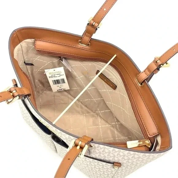 Michael Kors Medium Double Packet Tote Bag & Trifold Wallet Vanilla/Brown